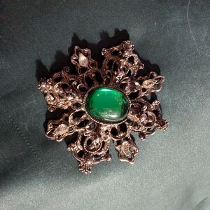Vintage Green Gem Filigree Pendant #5